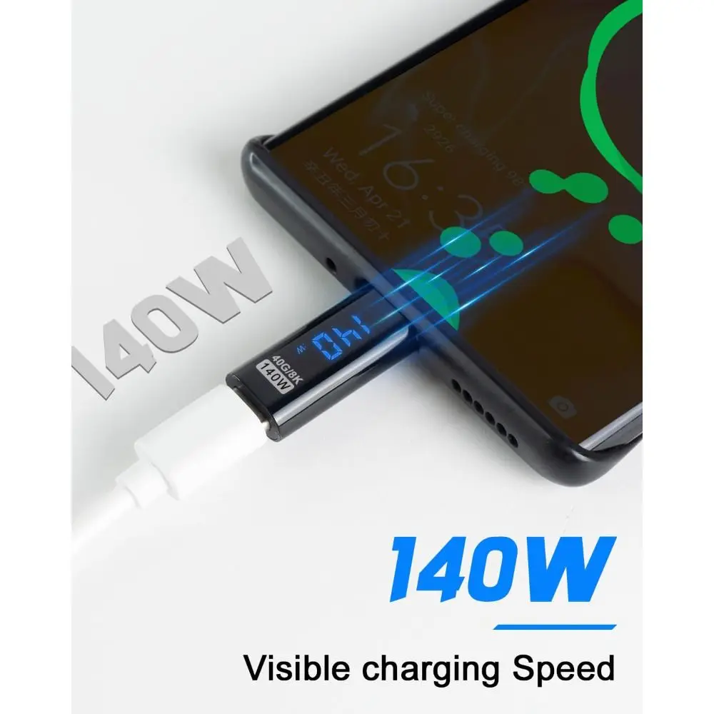 PD 140W USB-C Adapter 40Gbps Aluminium Alloy for iOS Converter Digital LED Display Smart Chip Power Meter Tester Laptop