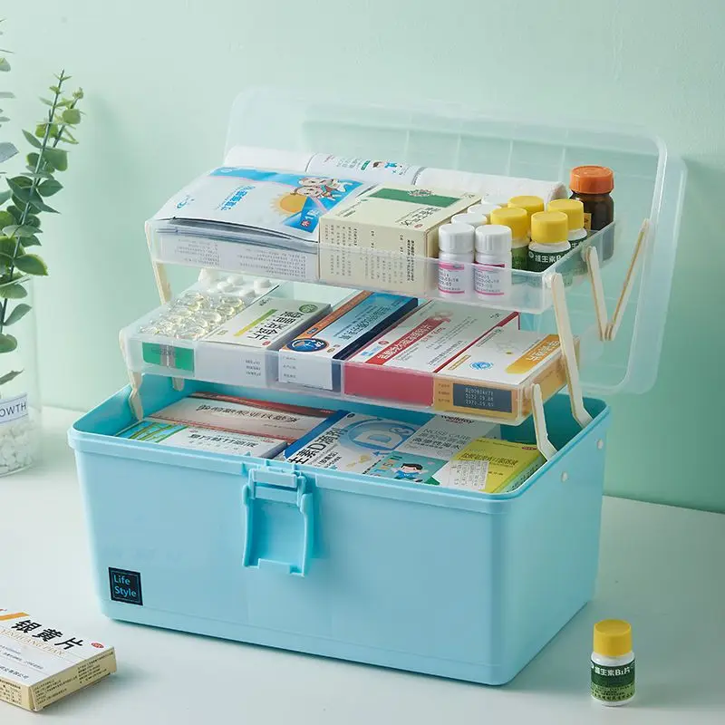 

Big Size Capacity Medicine Organizer Storage Container Family First Aid Chest Portable Emergency Kit Box with Handle Pill Cases