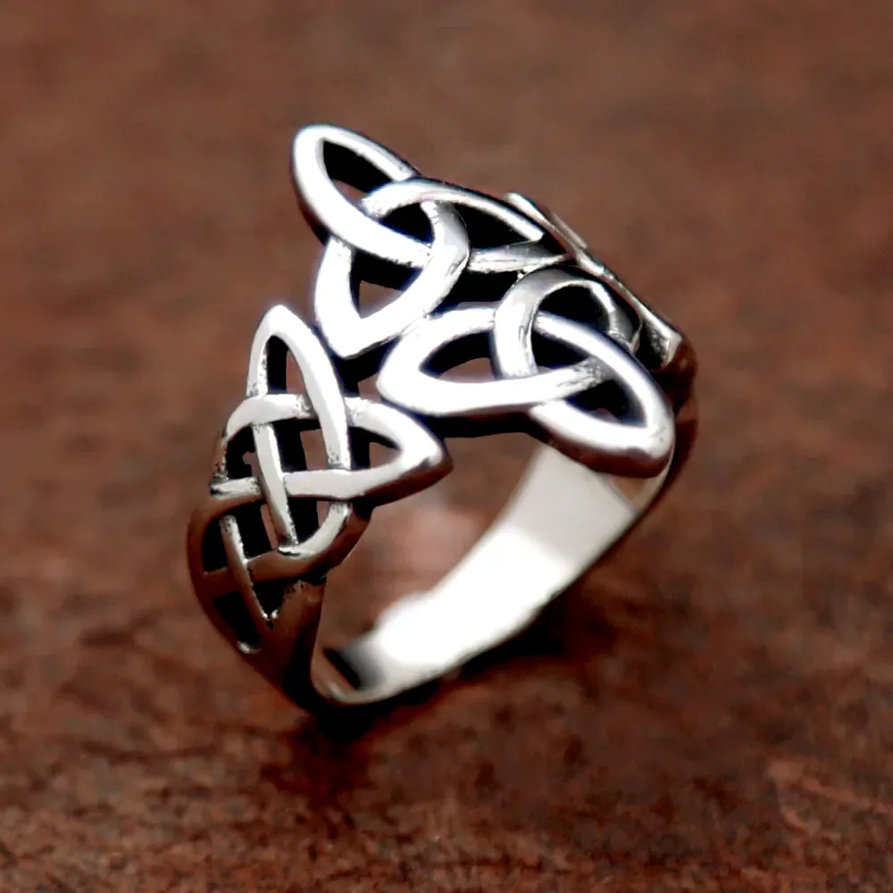 Vintage Celtic Trinity Knot Open Stainless Steel Ring Viking Gothic Punk Hollow Celtic Knot Jewelry Gift For Men And Women