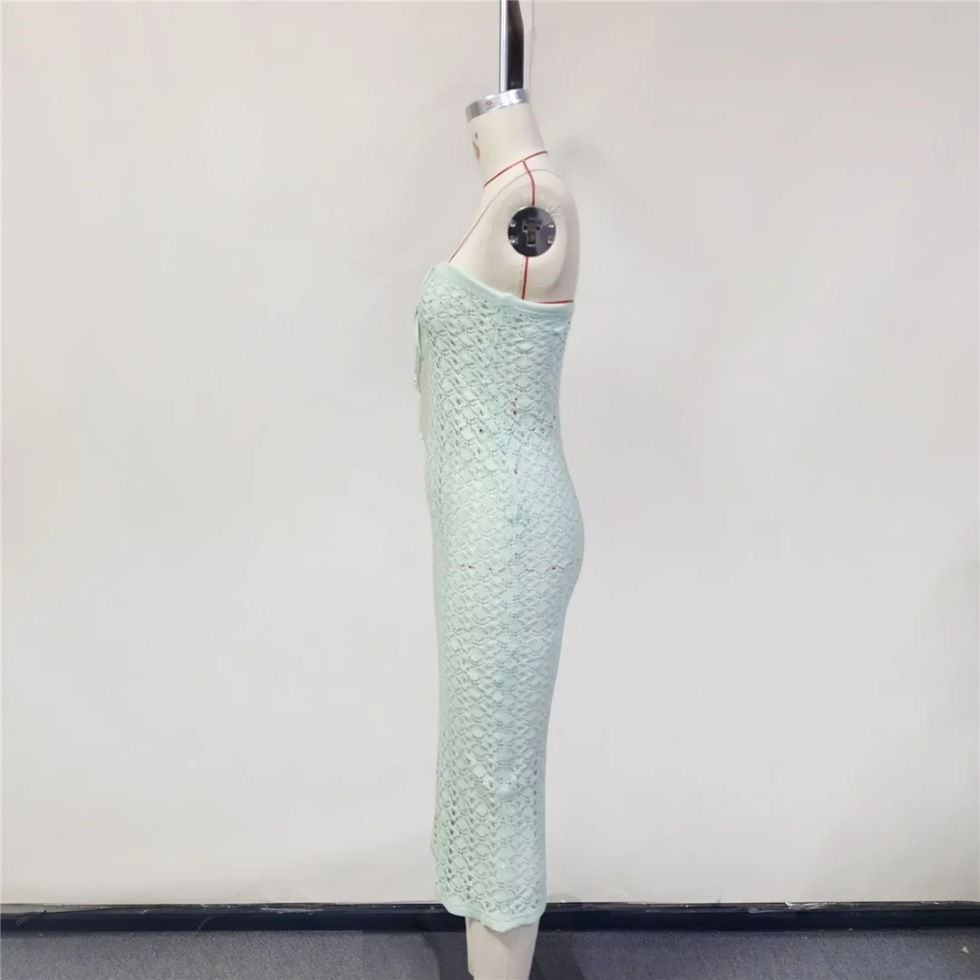 Bandeau-Tunika mit Ausschnitten, geknotet, gehäkelt, gestrickt, Strandkleid, Strandmode, Damen V6280 – Detail 7