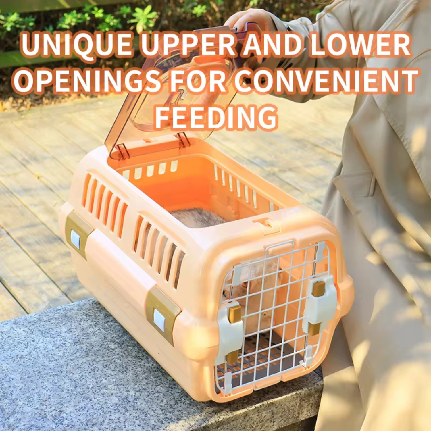 LDECO Outdoor Portable Cat Carrier Box Large Capacity Pet Aviation Box Cats Transport Cage Breathable Solid  Dog Cat