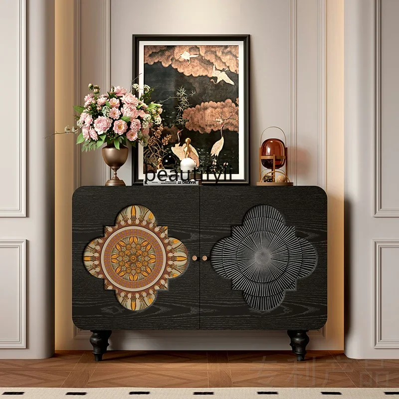 

French retro style solid wood porch cabinet, home living room storage, painted art decoration cabinet against the wall
