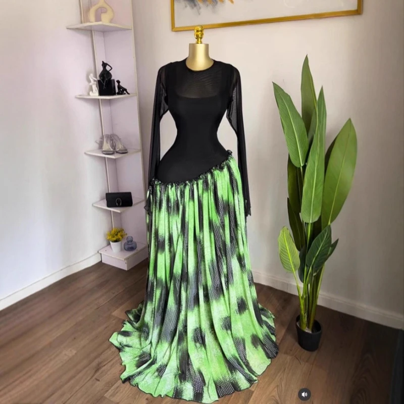 Elegante Afrikanische Mode 2026 Damen Mesh-Print Langarm O-Ausschnitt Langes Kleid Geburtstag Urlaub Abendparty Kleider Vestidos