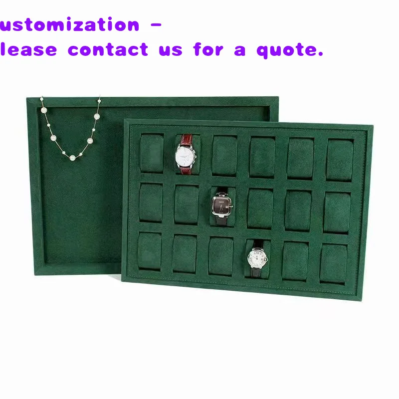 custom.Gray Brown Dark Green Velvet Counter Table 18 Cushions Watch Jewelry Display Show Tray Organizer With Base