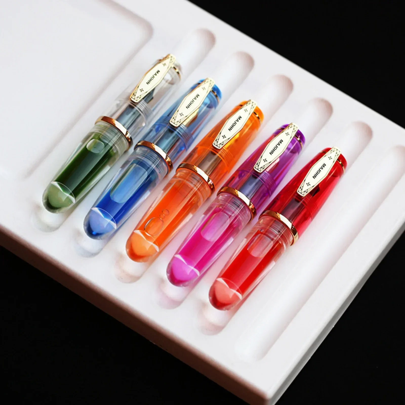 MAJOHN Q3 Colorful Transparent Cute Short Fountain Pen Golden Plated Daming Tip Unisex Portable Chubby Pen for Writing