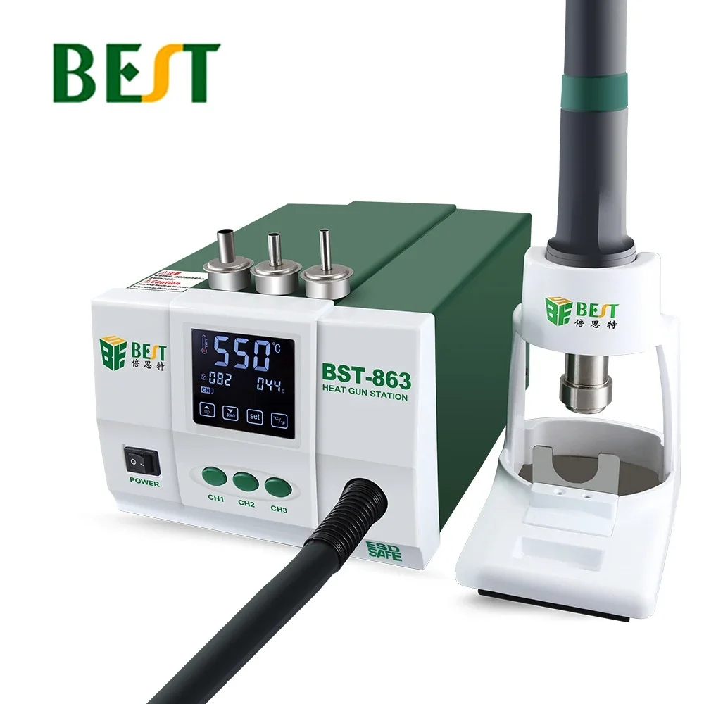 

BEST-863 Lead-Free Thermostatic Heat Gun Soldering Station 1200W Intelligent LCD Digital Display Rework Station For Phone Repair