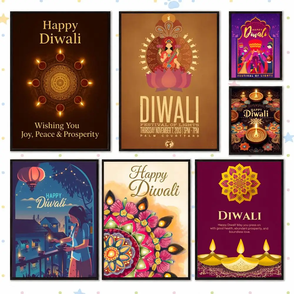 Diwali Festival Design Poster HD Printed, Self-Adhesive, No Residue on Removal, Dorm & Bedroom Decor，gift