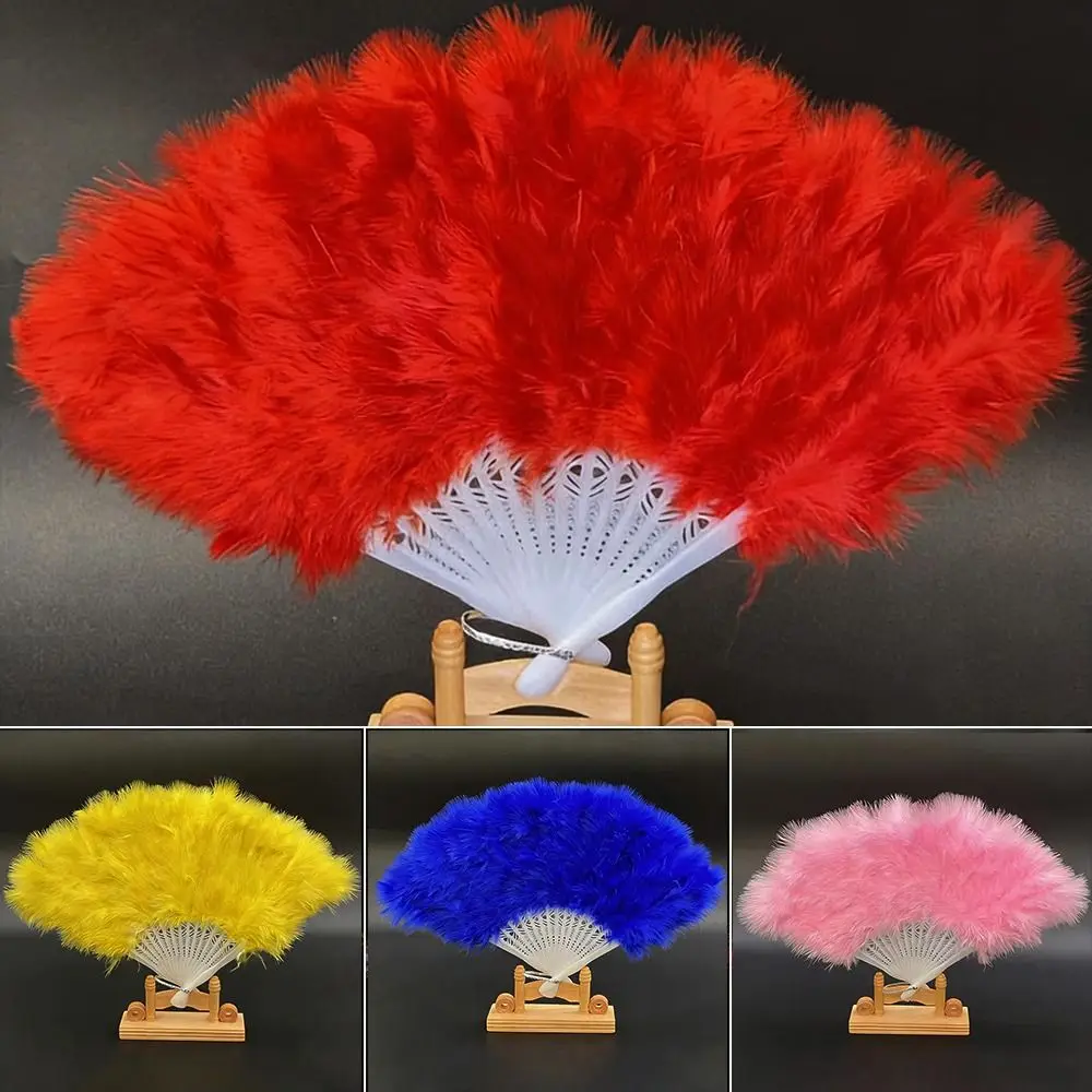 Handmade White Hand Fan Multicolors 38*24cm Ladies Folding Feather Fans Crafts Gifts Chinese Style Hanfu Fan