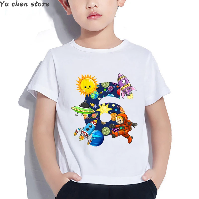 Funny Boys T-Shirts Astronaut Graphic Print 6 Year Old Gift Birthday Costume Summer Toddler Baby Tshirt Cute Girls T Shirt Tops