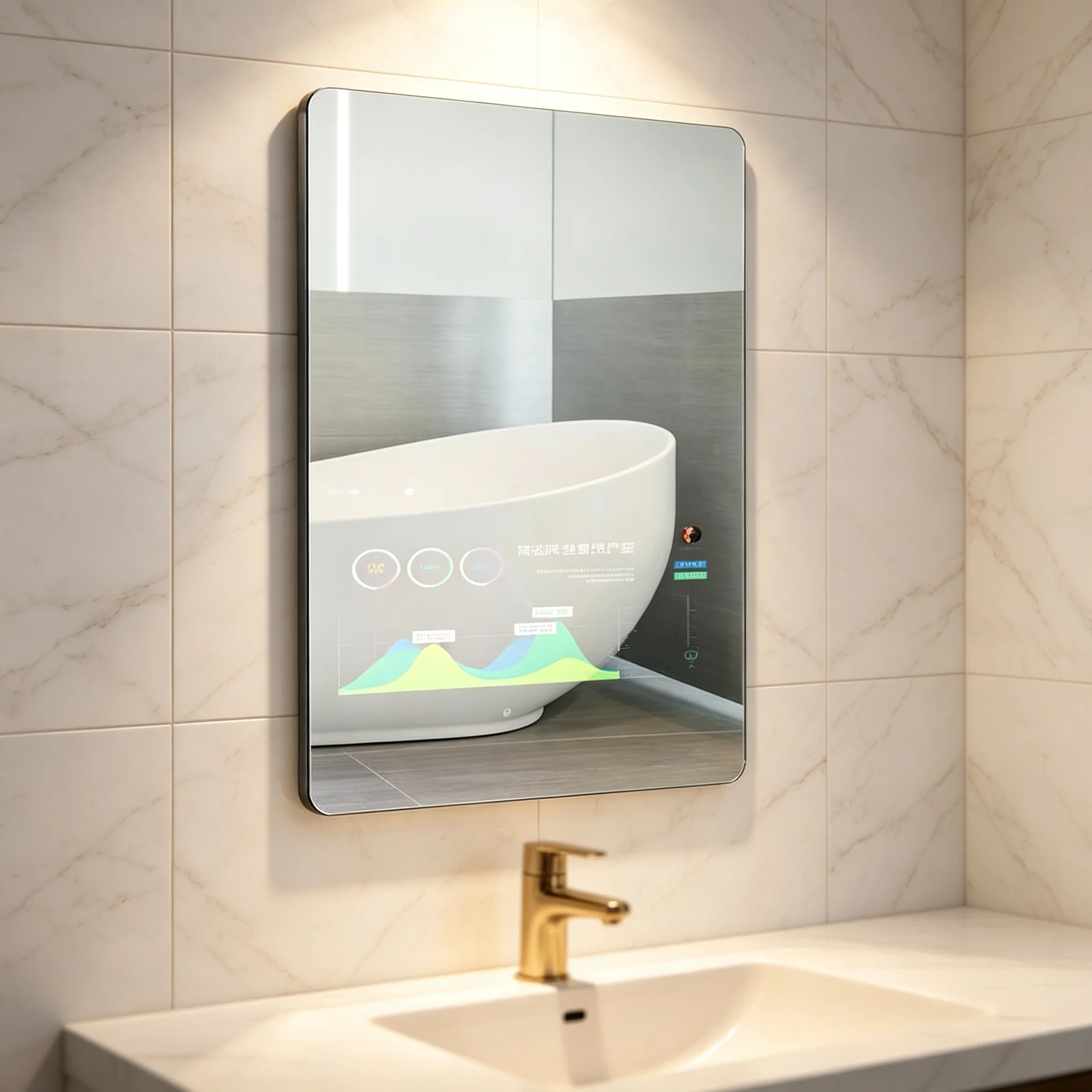 Split-Screen Playback Smart Mirror With Touch Switch Modern Design Rectangle Shape For Browsing Games And Videos Side By Side