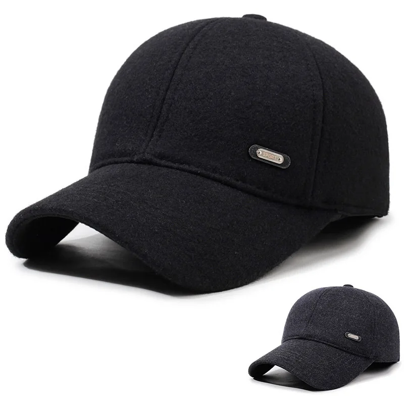 

Autumn Winter Woolen Hat Versatile For Thickened Warm Ear Protection Old Man Baseball Cap