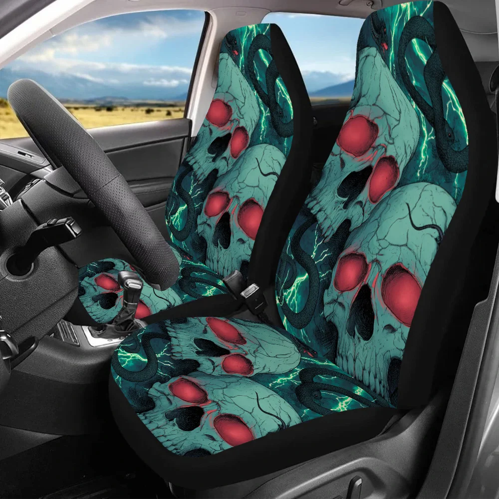 Set Of 2 Skull And Snake Print Car Seat Covers Suitable For All, Ideal Car Additions For Women, Universal Front Seat Protectors