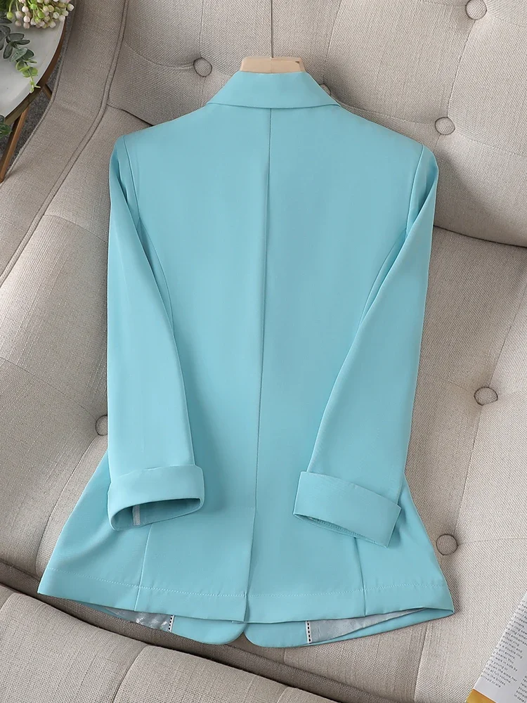 Women Suit Formal Blazer With Lining Office Lady Female Blue Pink Black Solid 3/4 Full Sleeve Business Work Wear Jacket Coat