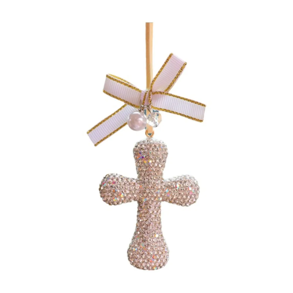 Shiny Rhinestone Car Rearview Mirror Pendant Exquisite Design Creative Fashion Crystal Rhinestone Cross Sparkling High-End