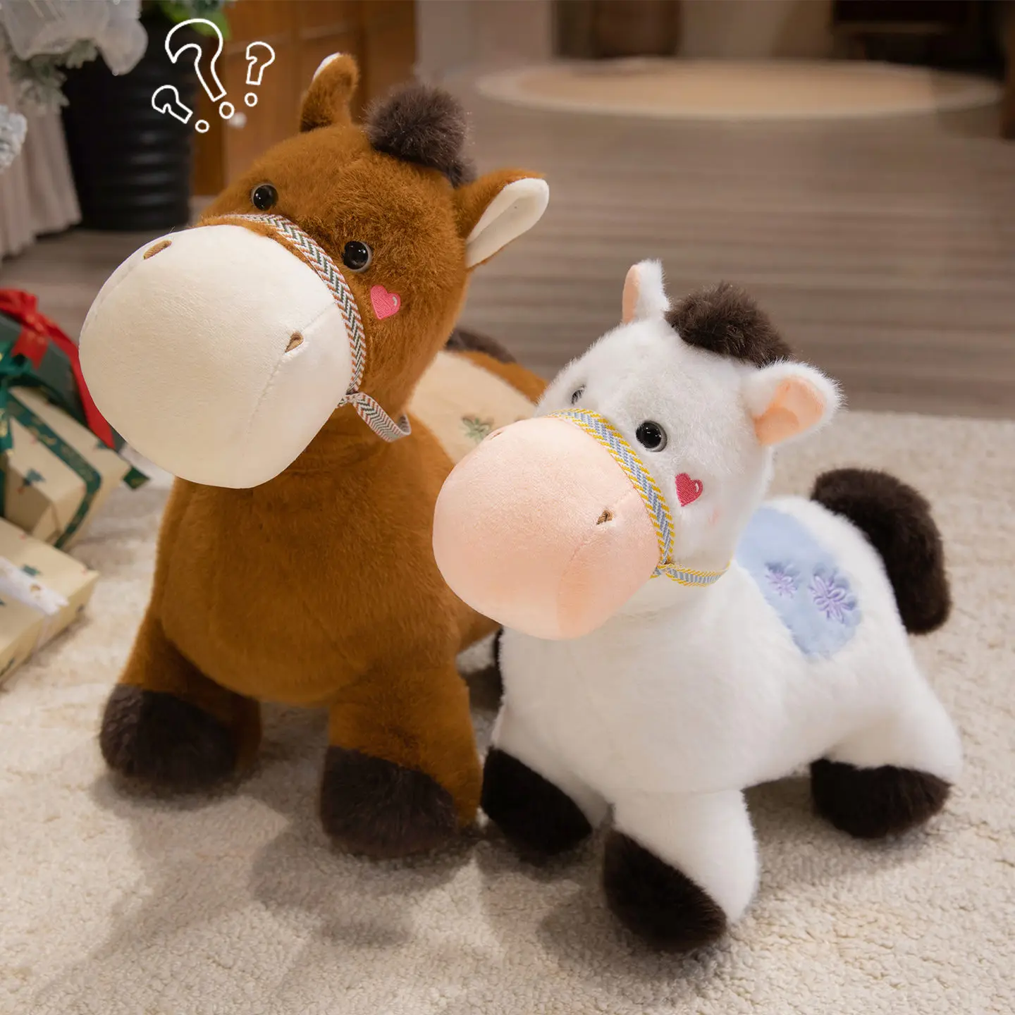 

23/35/45cm Kawaii Horse Plush Toy White Black Brown Horse Plush Doll Soft Stuffed Animal New Year Mascot Gift