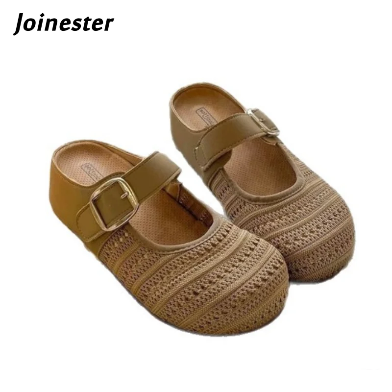 

Women Braided Round Toe Summer Hollow-out Backless Sandal Height Increased Ankle Strap Fashion Slides Casual Fisherman Shoe