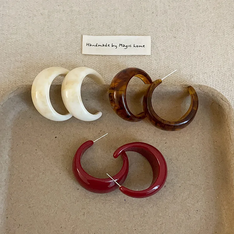 RCHOZON Resin C-Hoop Earrings Korean Minimalist Dainty Organic Texture Everyday Jewelry for Women