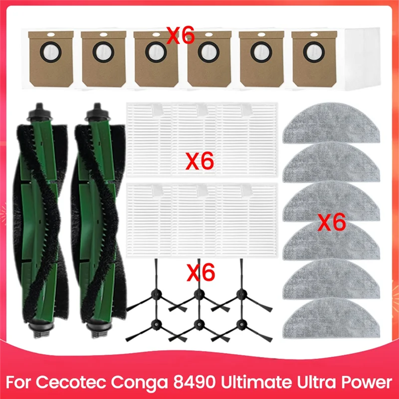 

ABVI-для Cecotec Conga 8490 Ultimate Ultra Power запасные части Основная боковая щетка HEPA-фильтр Швабра Тканевый мешок для пыли