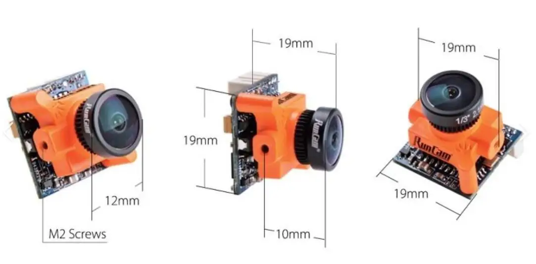Runcam Micro Swift 4:3 600TVL CCD Mini cámara FPV lente de 2,3 mm (M8) FOV145 OSD integrado de 19x19 mm con alarma de bajo voltaje para FPV