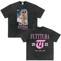 Cantante TINI STOESSEL Futtura Album 2025 Tour Vintage camisetas lavadas hombres mujeres moda camisetas manga corta camisetas casuales sueltas