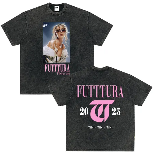 Cantante TINI STOESSEL Futtura Album 2025 Tour Vintage camisetas lavadas hombres mujeres moda camisetas manga corta camisetas casuales sueltas