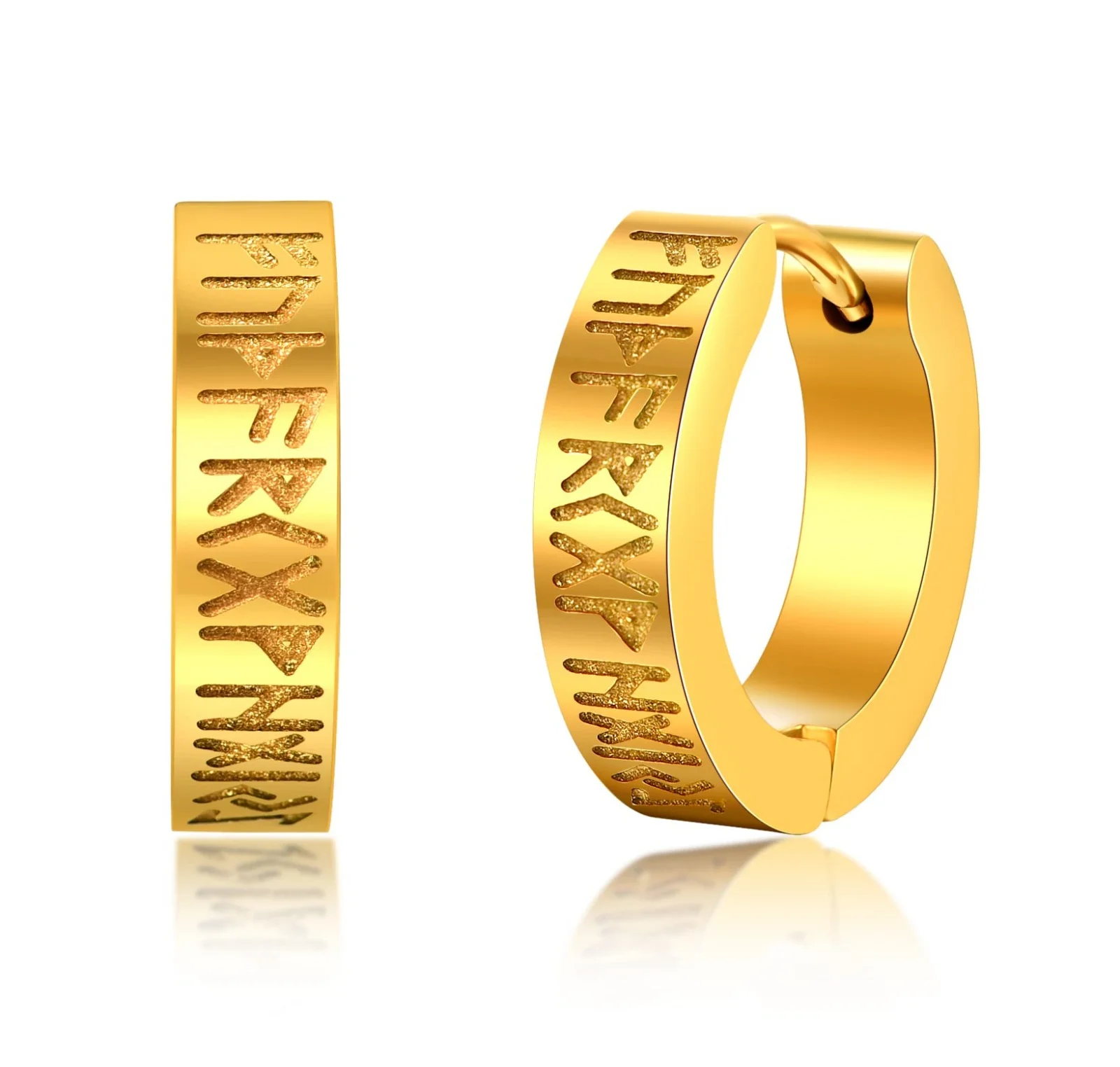 Norse Viking Hoop Earrings for Men Women Rune Carved Design Amulet Protection Huggie Hoops Earrings stainless steel Jewelry Gift