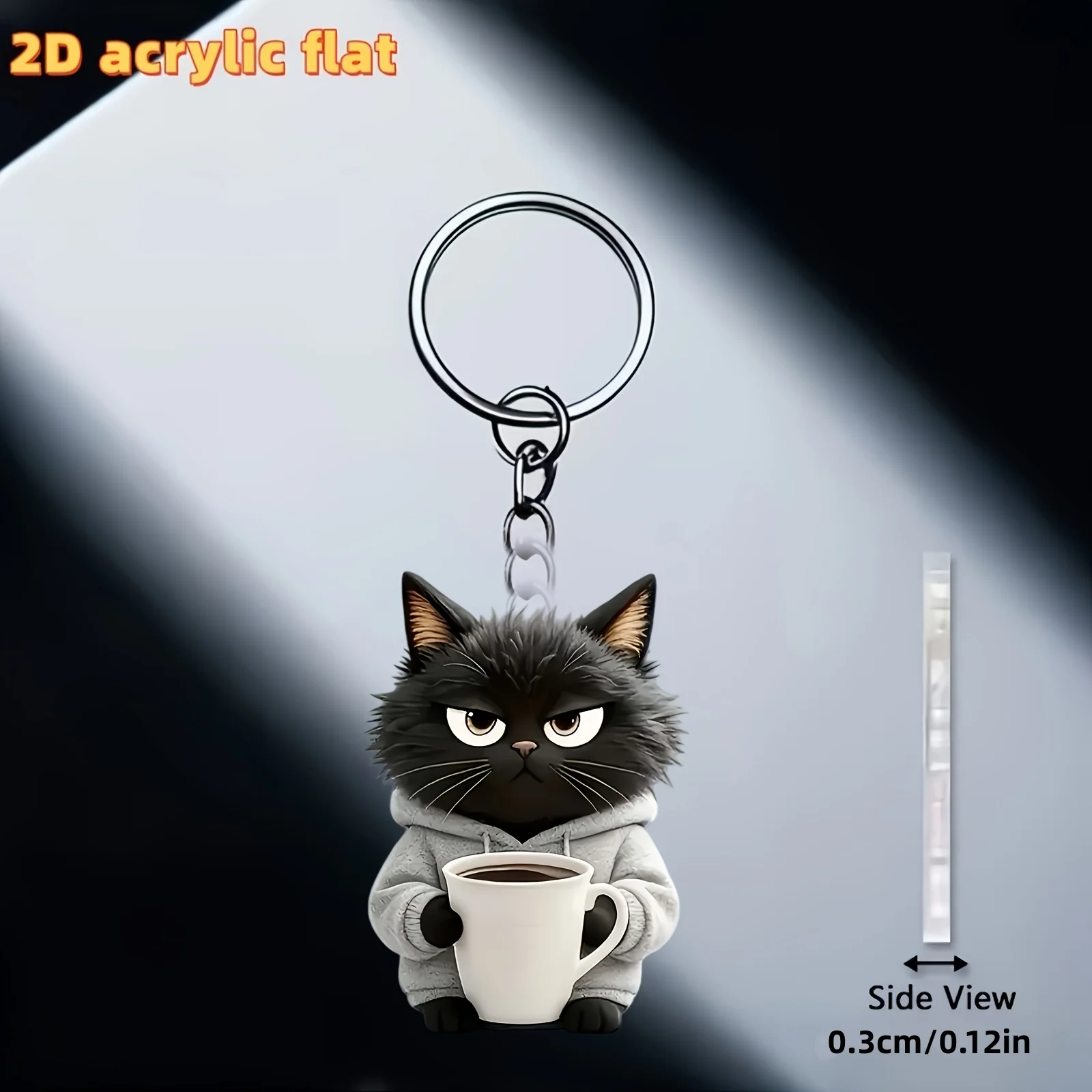6/4 Piece Set of 2D Flat Black Cat Acrylic Pendants Wearing a Gray Hoodie and Holding a Coffee Cup |   Acrylic Keychain with Alloy Chain, Phone Pendant, Backpack Charm, Key Pendant, Car Charm, Home Decor Charm, Holiday Gift, Gift for Loved Ones and Friends, Acrylic Keychain, Halloween and Christmas Gifts.