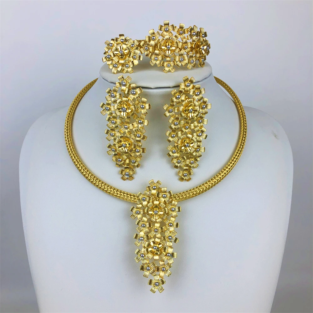 ESALE Women Necklace Earrings Ring Bracelet Jewelry Set Gold Plated Luxury Nigeria Dubai Gold Jewelry Set