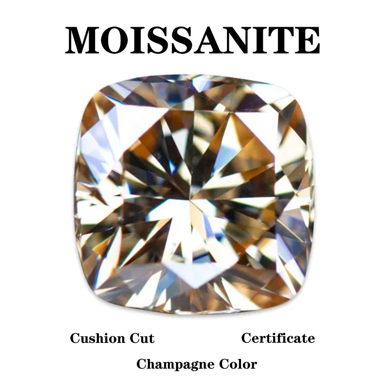 

Moissanite Stone Cushion Natural Champagne Color charms gemstone DIY Advanced Jewelry Rings Earrings Making with Certificate