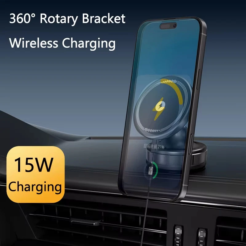 

15W Wireless Charging Magnetic Car Phone Holder 360 Degree Rotation Foldable Rotatable Navigation Stand Bracket For Smartphones