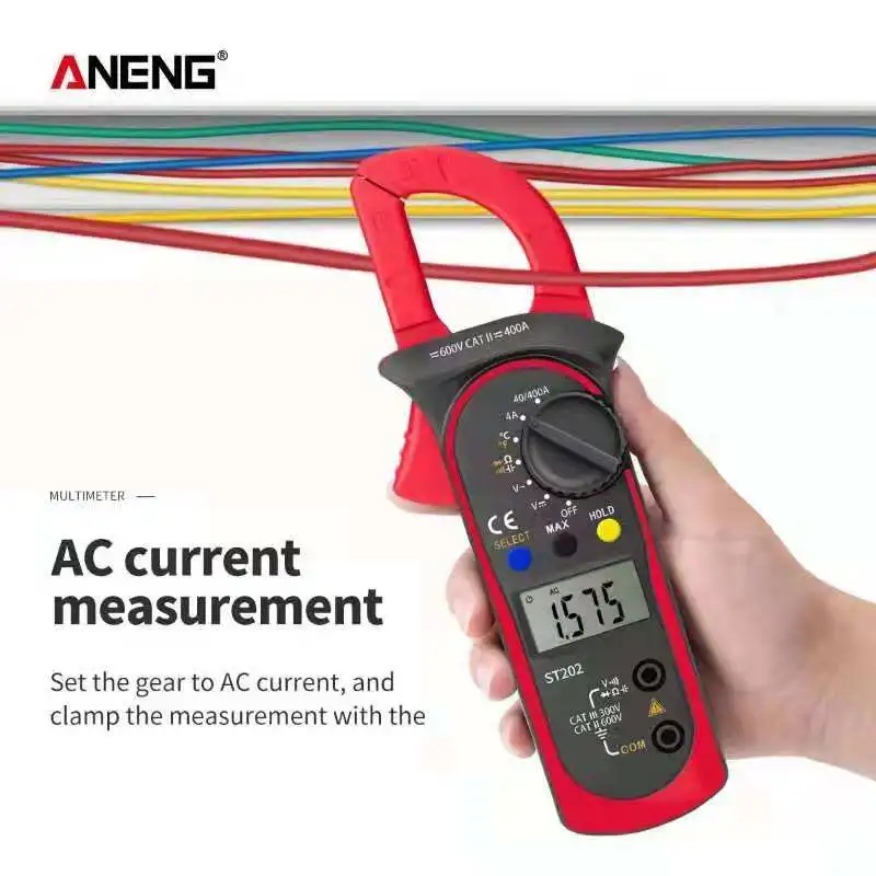 ST202 Digital Clip on Multimeter Capacitance Resistance Clip on Meter Voltage Current Instrument With Temperature Measurement