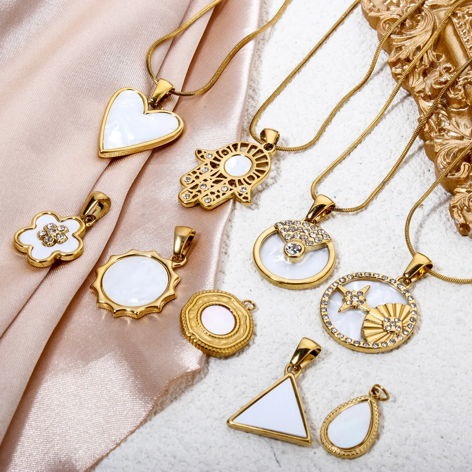 1 Piece 304 Stainless Steel & Natural Shell Charms Gold Plated Sun Star Flower Pendants For DIY Necklace Jewelry Making - view 4
