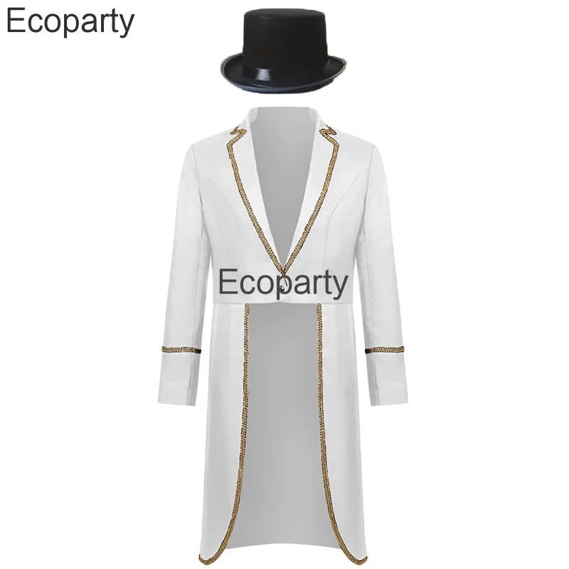 Halloween Steampunk Costume Tuxedo Jacket With Hat Men Medieval Vintage Magician Cosplay Costume Halloween Outfits Frock Coat