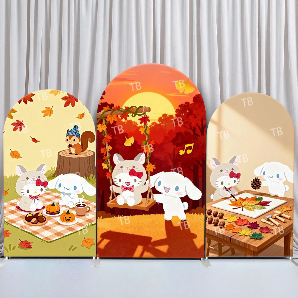 

Sanrio Hello Kitty Cinnamoroll Autumn Style Arch Backdrop Cover Cozy Festive Scene For Kids Birthday Baby Shower Photo Booth
