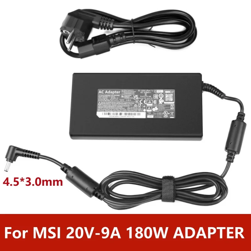 20V 9A 180W AC Laptop Power Adapter Charger For MSI Creator M16 Stealth 15M Crosshair Sword 15 17 GF66 GF76 GL66 GL76 A17-180P4B