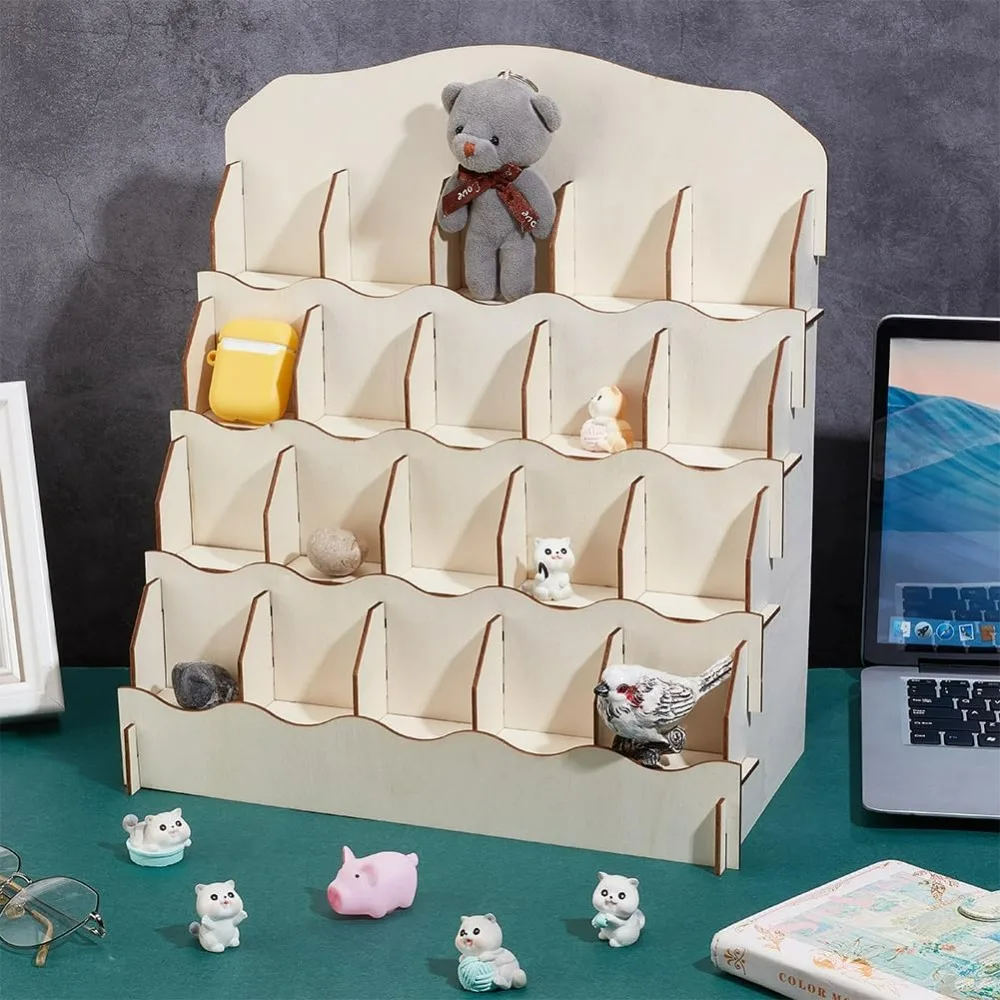 حامل عرض بطاقات المعايدة مكون من 4 طبقات، حامل بطاقات خشبي، منظم تخزين ملصقات محمول لمجموعة طاولة بائع البيع بالتجزئة #5