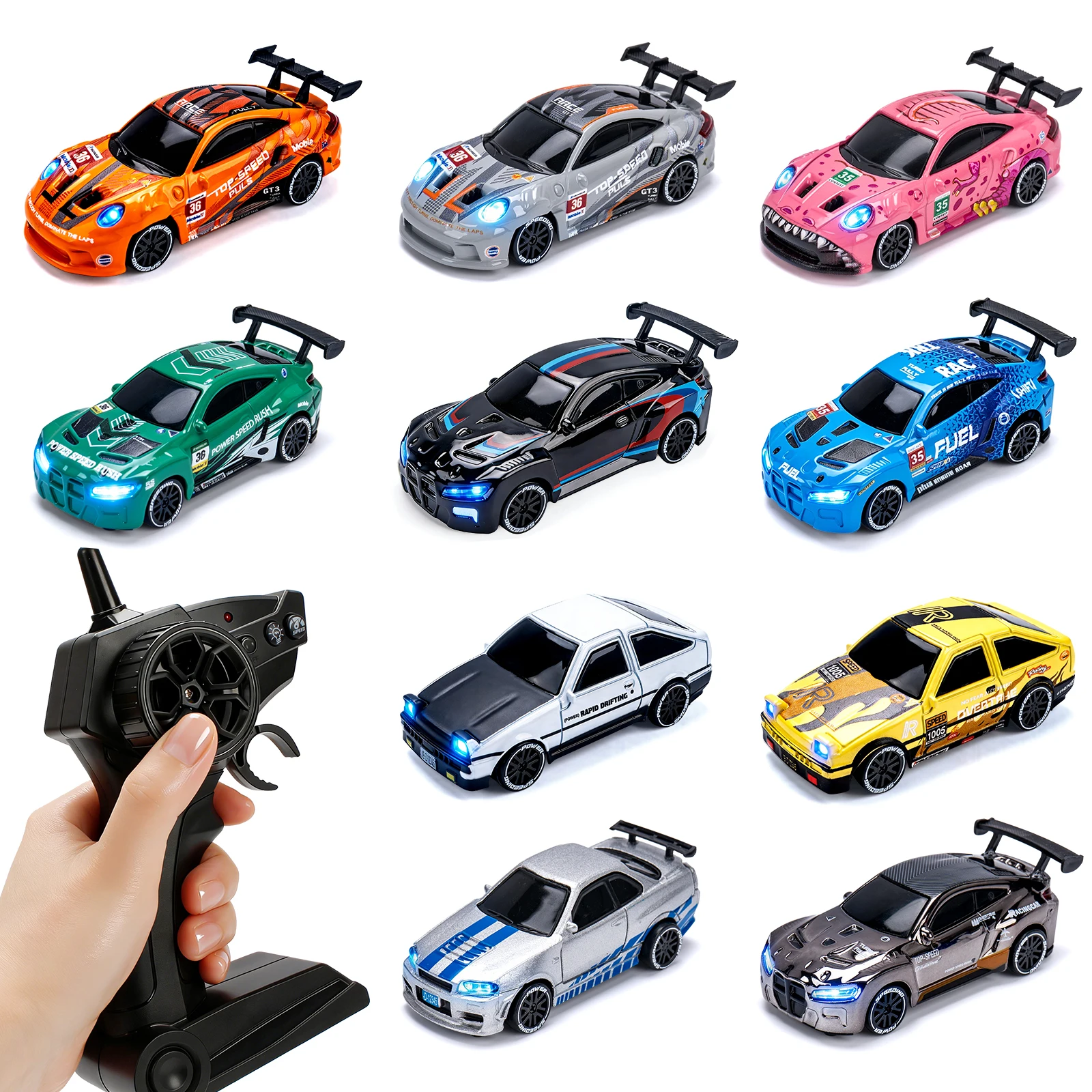 2.4G 4WD Remote Control Car 1/64 High Speed  RC Drift Car with Light Desktop Mini Racing Cars Full Proportion Cars Model Gifts