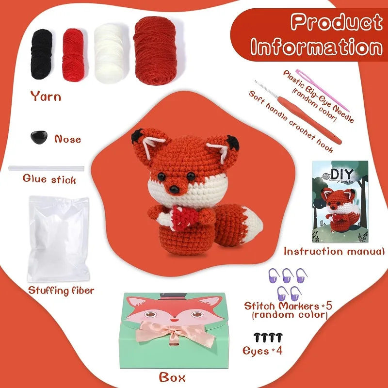 BUDDUR Animal Crochet Knitting Kit With Crochet Hooks And Cotton Yarn Thread For Beginners DIY Non-finished Materials Package