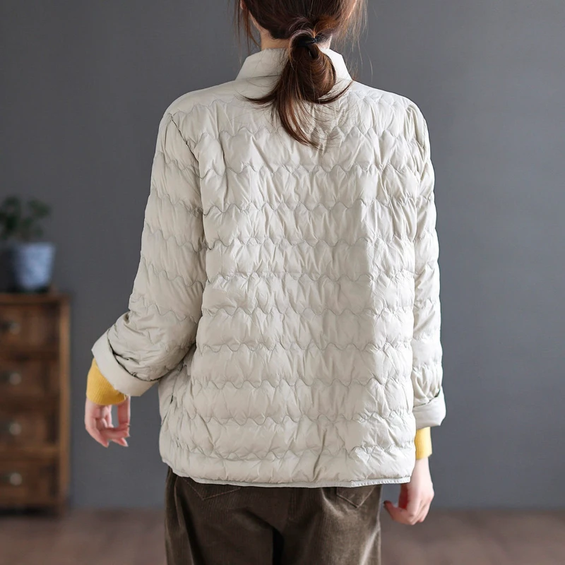 Lightweight down cotton jacket women in winter new thick standing collar single breasted solid color warm cotton jacket