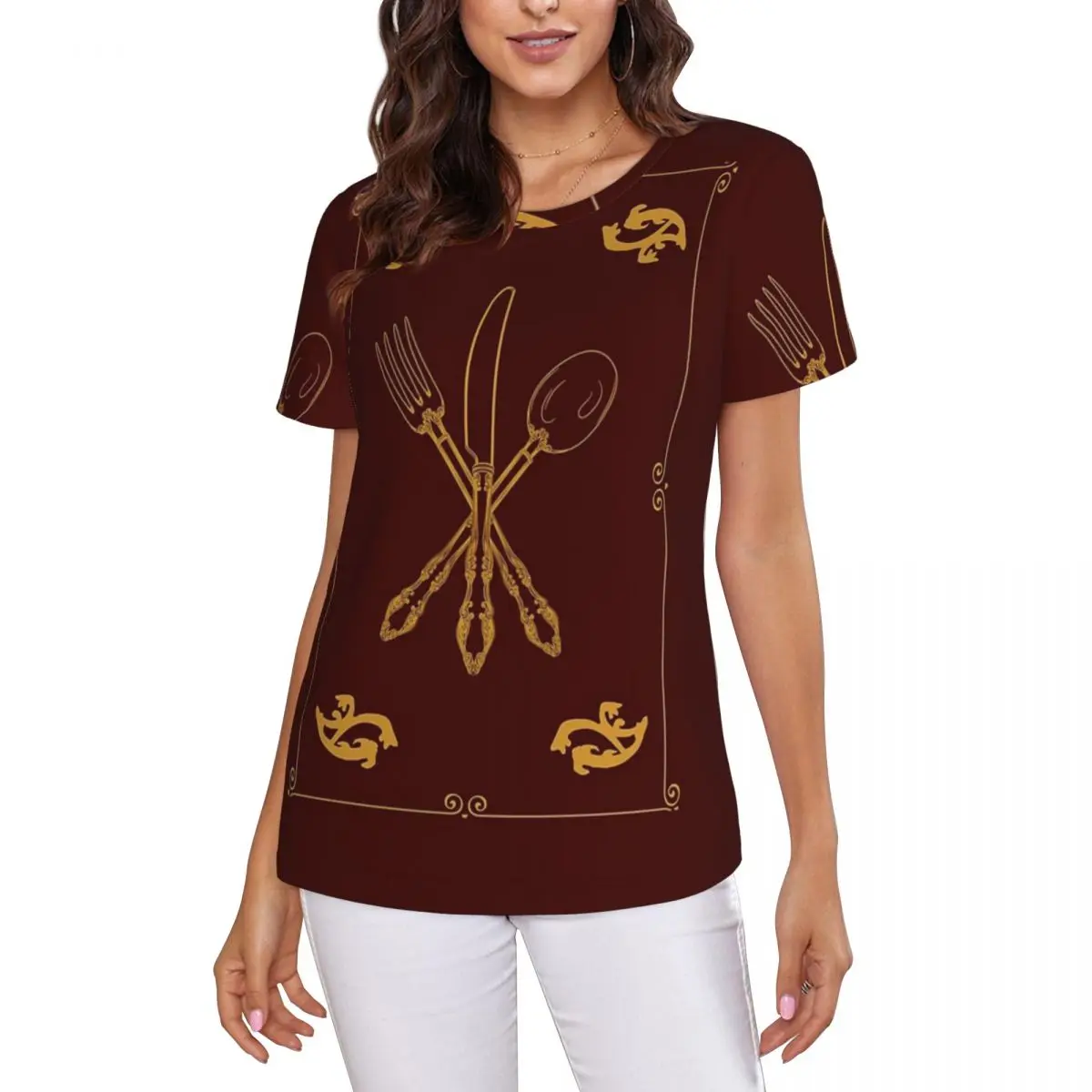 Just Add Magic Utensils Gold With Border T-Shirt Women Short Sleeve T Shirts Crew Neck Clothes Cotton Summer Tees Streetwear