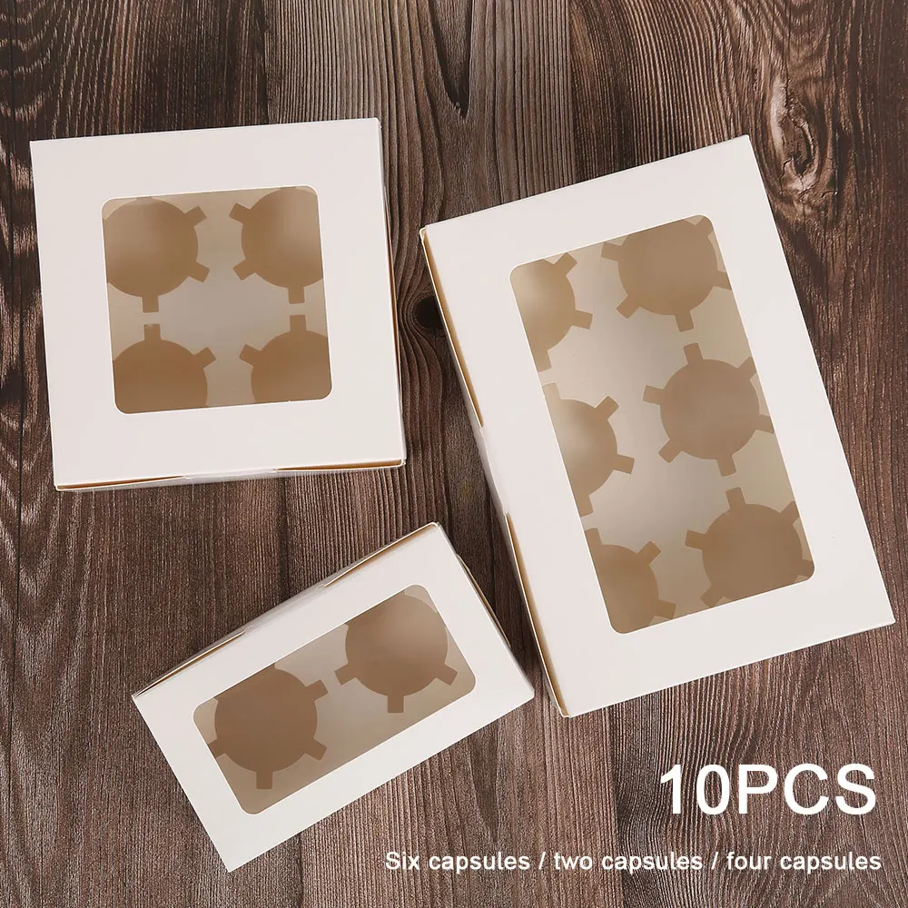10pack Cupcake Boxes with Inserts Cake Boxe with Clear Window Cake Holder Bakery Carrier Boxes 2/4/6 Holes Muffin Boxe for Party - view 2