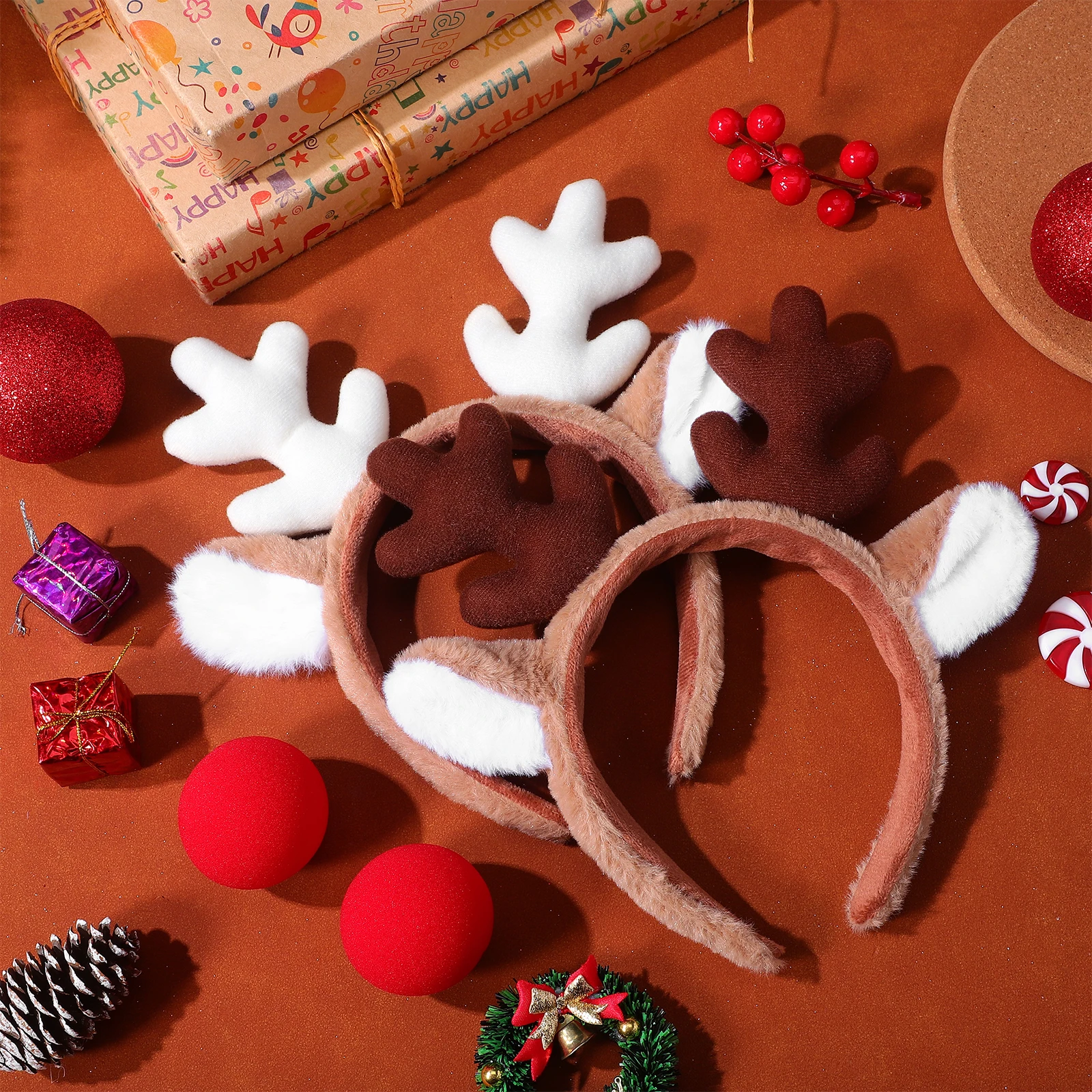 

2Sets Christmas Reindeer Antler Headband Nose Set Festive Party Costume Deer Horn Headwear Xmas Accessory Reindeer Hairband