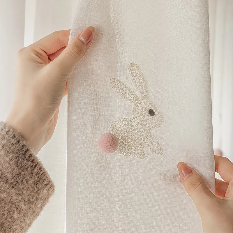 الفراء الكرة أرنب الستائر لغرفة المعيشة الأطفال القطن الكتان ضوء شفاف غرفة نوم تعتيم الحرارية معزول مخصص