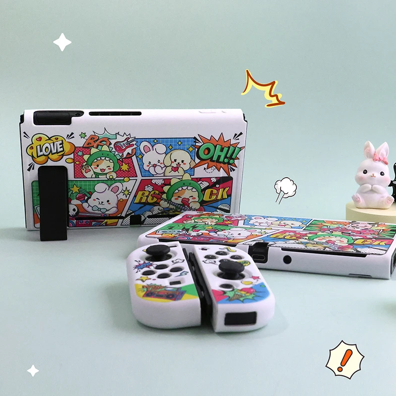 Music Time Protective Case Shell for Nintendo Switch OLED Console and Joy-Con Shock-Absorption and Anti-Scratch Hard Cover
