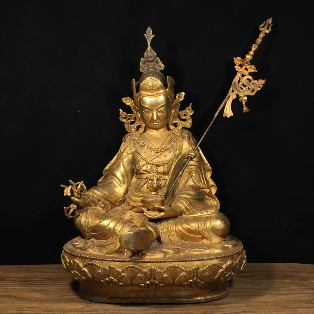 

52CM High Pure Copper Gilded Padmasambhava Guru Rinpoche Bronze Statue 33 cm long and 25 centimeters wide, Weighing 8700 grams