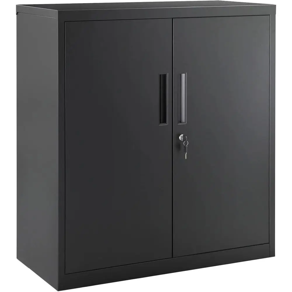 

Metal Storage Cabinet with Doors and Shelves for Home Office, Garage, and Utility Rooms - Black