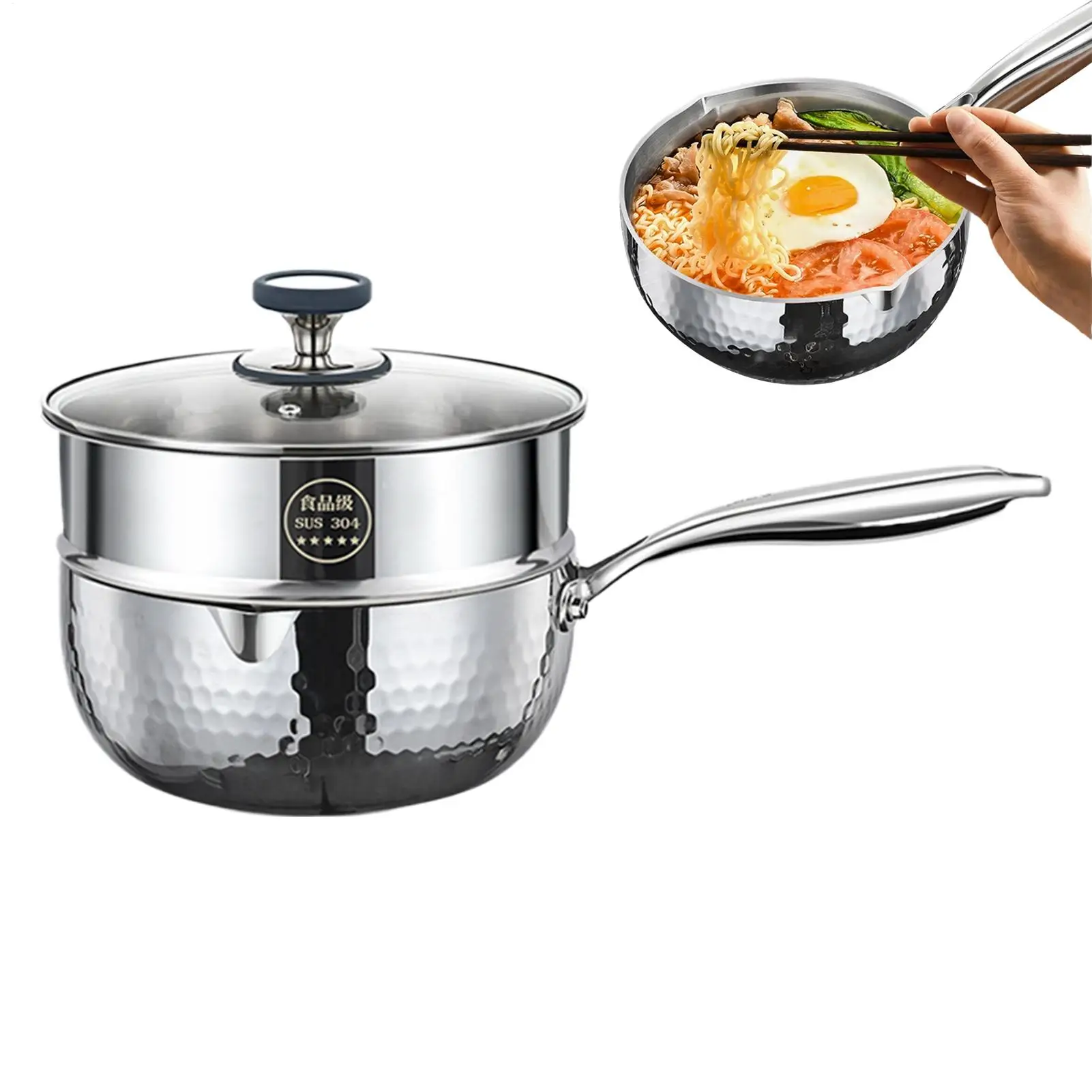 Stainless Steel Saucepan Non-Stick Stainless Steel Kitchen Cookware Cooking Pot With Steamer For Frying Simmering Boiling