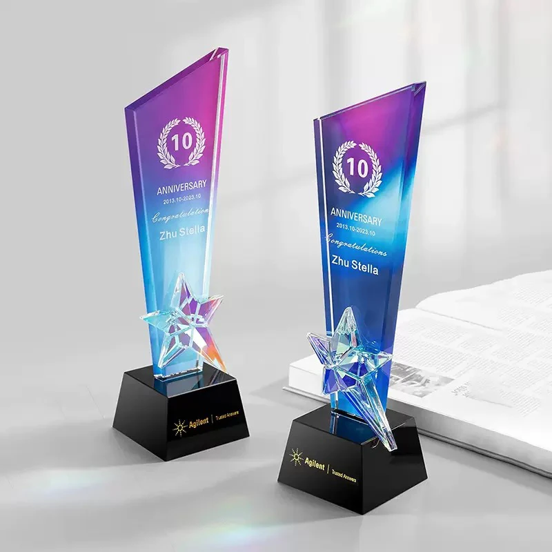 Custom Colored Five Pointed Star Crystal Trophy Free Customized LOGO Company Annual Meeting Souvenirs Sales Champion Awards