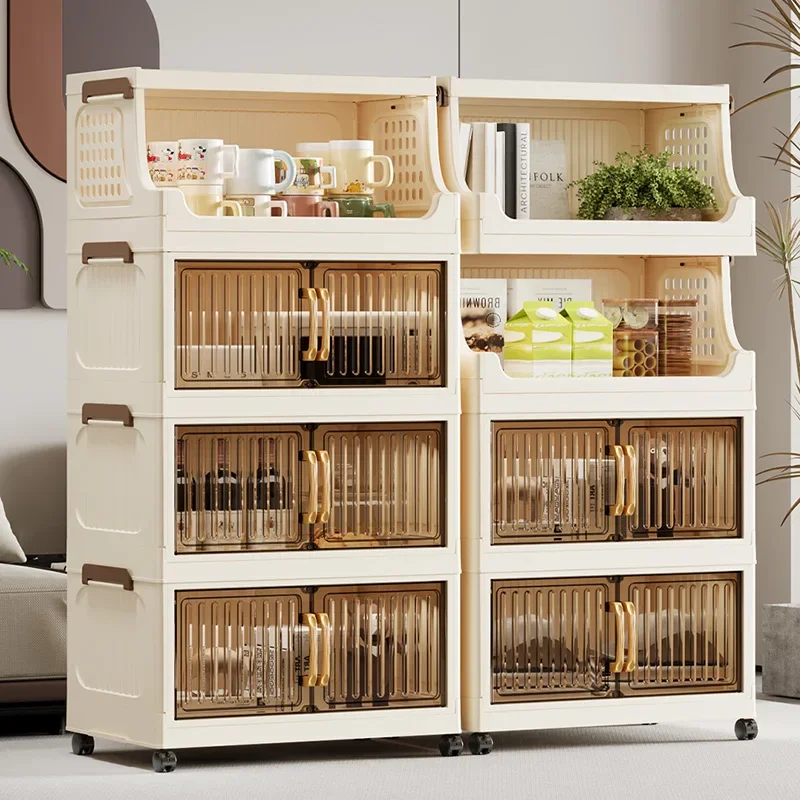 Exquisite 40-50-60 Transparent Household Living Room Multi-layer Mobile Snack Locker Storage Folding Rack Locker