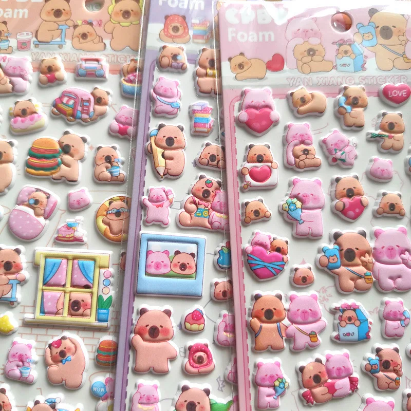Cute Cartoon Capybara 3D Bubble Sticker Mini Fun Self-adhesive Particles for Phone Case Camera Kawaii Scrapbooking Journal Decor